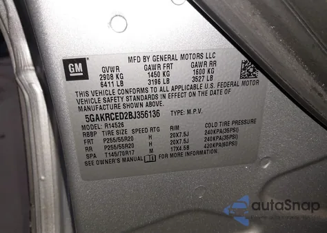2011 Buick Enclave 2Xl z USA, uszkodzony, nr VIN 5GAKRCED2BJ356136
